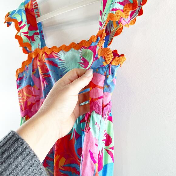 Greylin Skyler Ruffle Scallop Trim Babydoll Square Neck Tropical Top Pink Small - Picture 7 of 8